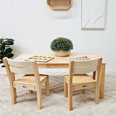QToys - Timber White Table with 2 Standard Chairs