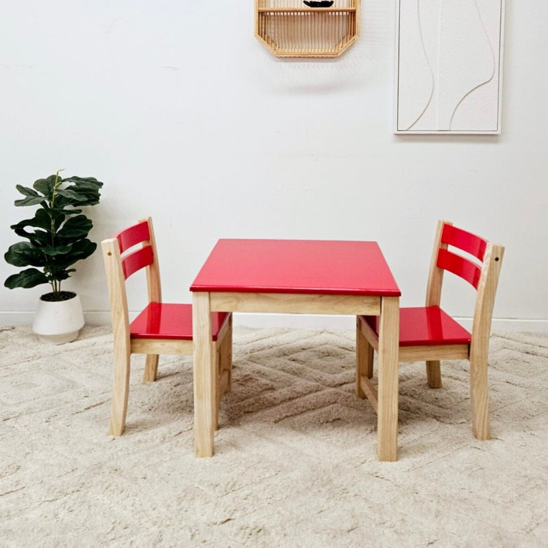 QToys - Red Top Timber Table with 2 Matching Chairs