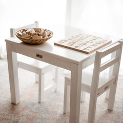 QToys - Timber White Table with 2 Standard Chairs